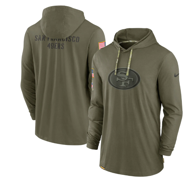 Men's San Francisco 49ers 2022 Olive Salute to Service Tonal Pullover Hoodie